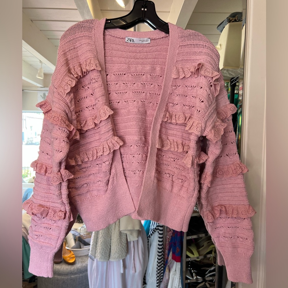 Zara Pink Ruffle Detail Cardigan